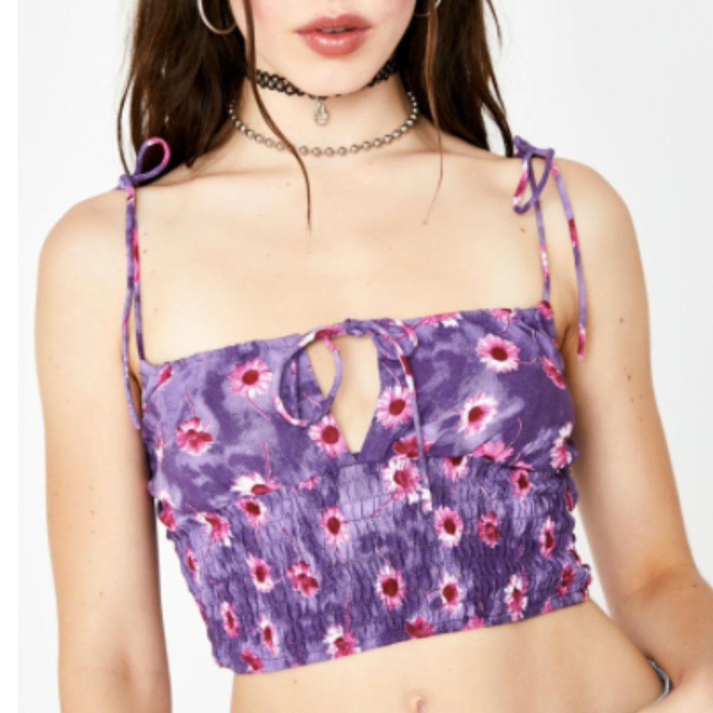 NWOT MOTEL PURPLE DAISY KIMALA SMOCKED CROP TOP